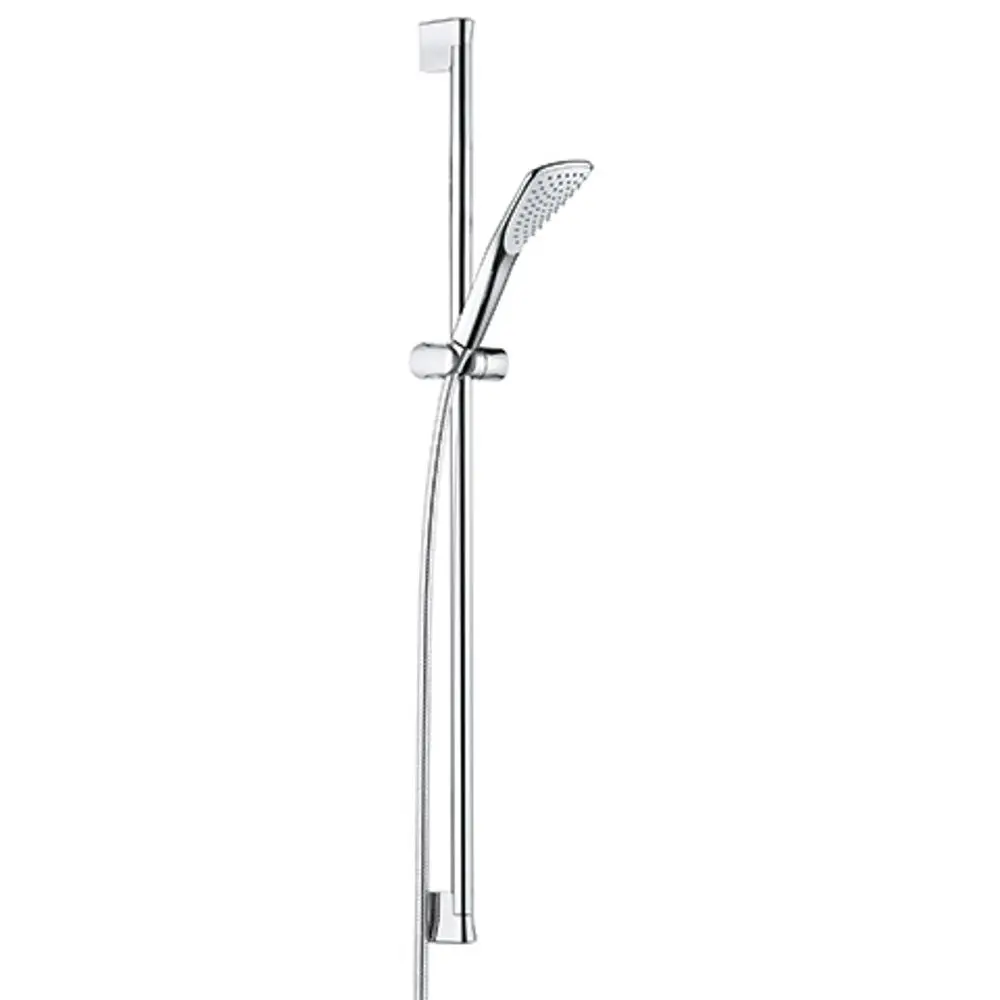 Brauseset von Kludi bestehend aus einer Handbrause, flexibler Schlauchleitung und Wandstange zur Montage, in chromfarbener Oberfläche.
